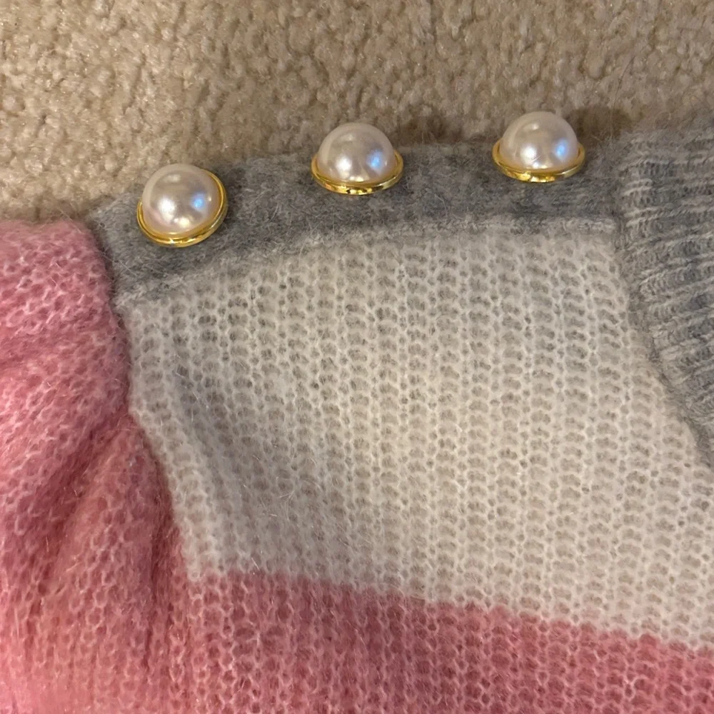 Generation Love Pink and Gray Striped Sweater with Pearl Accents - Picture 2 of 3